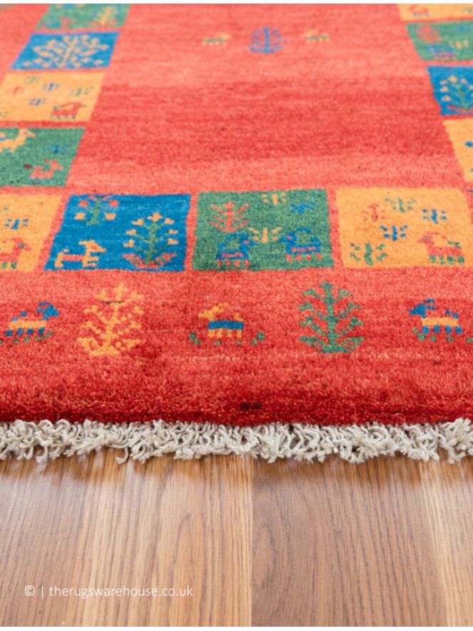 Gabbeh Borders Red Rug - 3