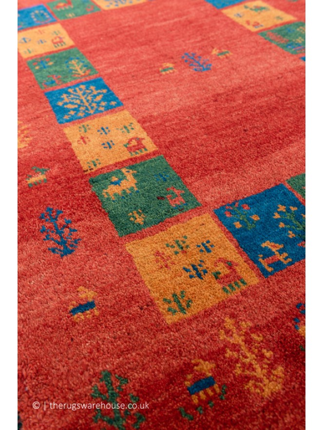 Gabbeh Borders Red Rug - 5