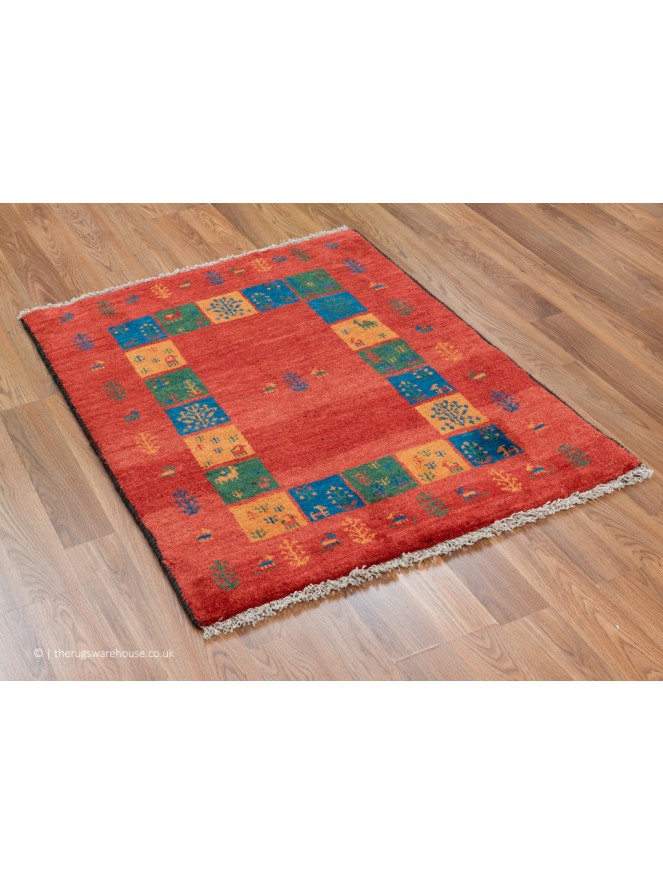 Gabbeh Borders Red Rug - 7