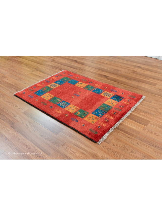 Gabbeh Borders Red Rug - 8