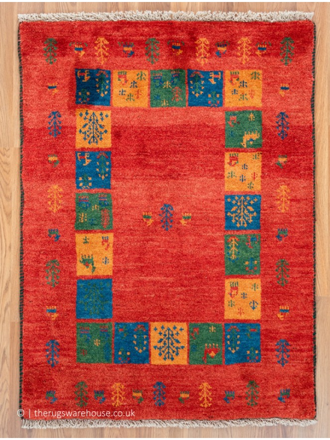 Gabbeh Borders Red Rug - 9