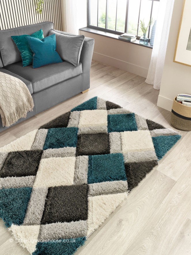 Geo Dimensions Teal Rug - 2